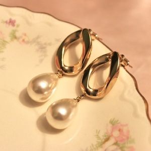 18k gold plated simulated pearl dangle earrings